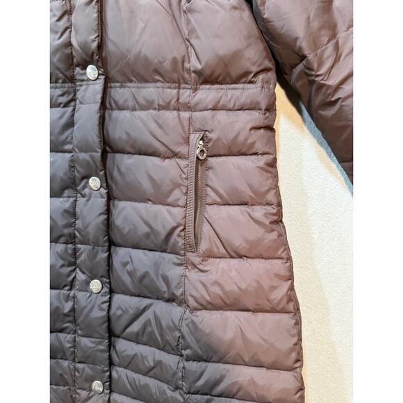 DKNY Hooded Long Down Puffer Coat with Removable Fur Trim in Brown Size M - Picture 6 of 10